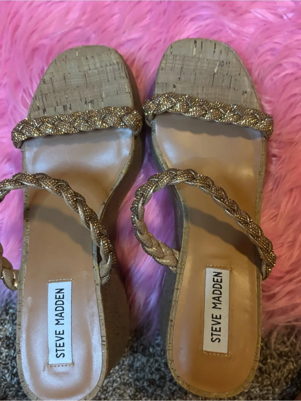 Steve Madden Danya Gold Rhinestone Platform Wedges Size 9